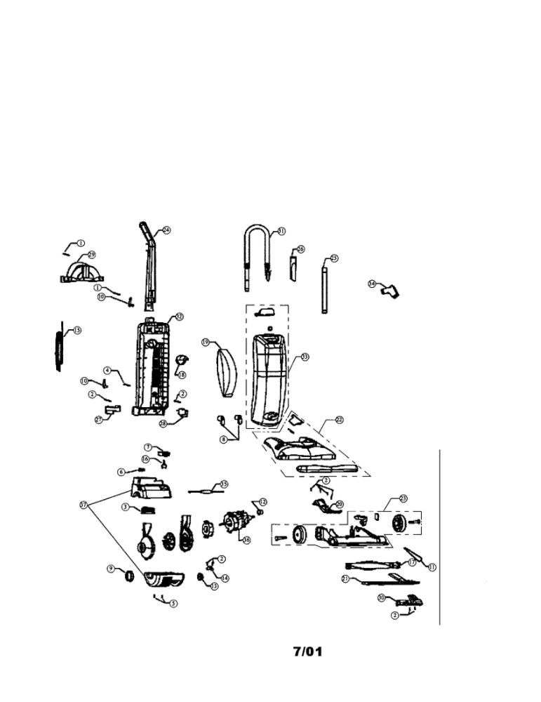 Body Diagram and Parts List for 085500  Dirt Devil Upright Vacuum
